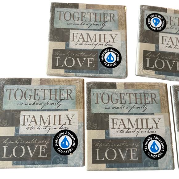 Life Is Beautiful Family Love Coasters Set of Seven Naturally Absorption - Picture 2 of 4